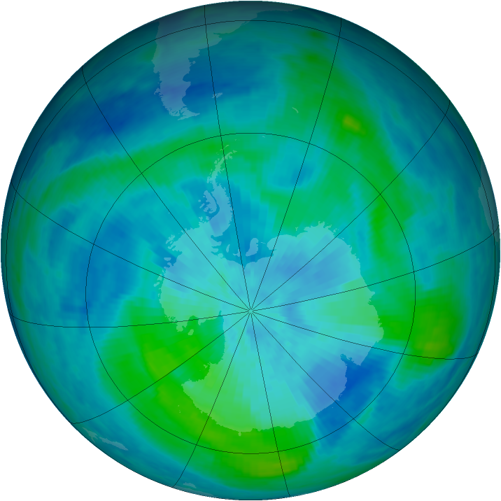 Antarctic ozone map for 15 March 1991
